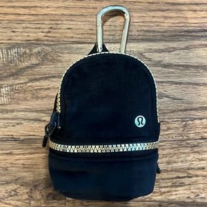 Authentic Lululemon City Adventure Nano Backpack Velour black and gold keychain